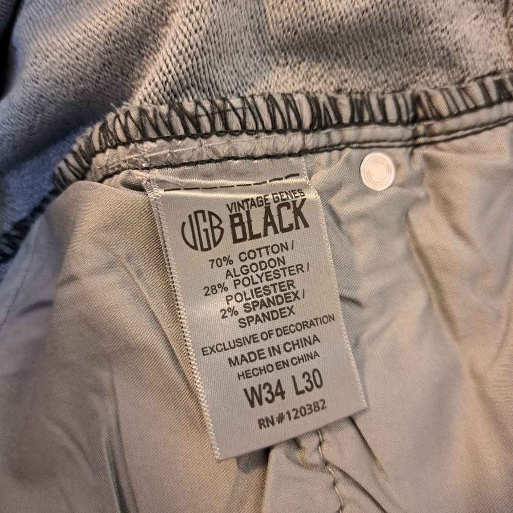 VGB Vintage Genes Black Slim Fit Gray French Terry Denim Jeans Mens 34X30 - Picture 6 of 10